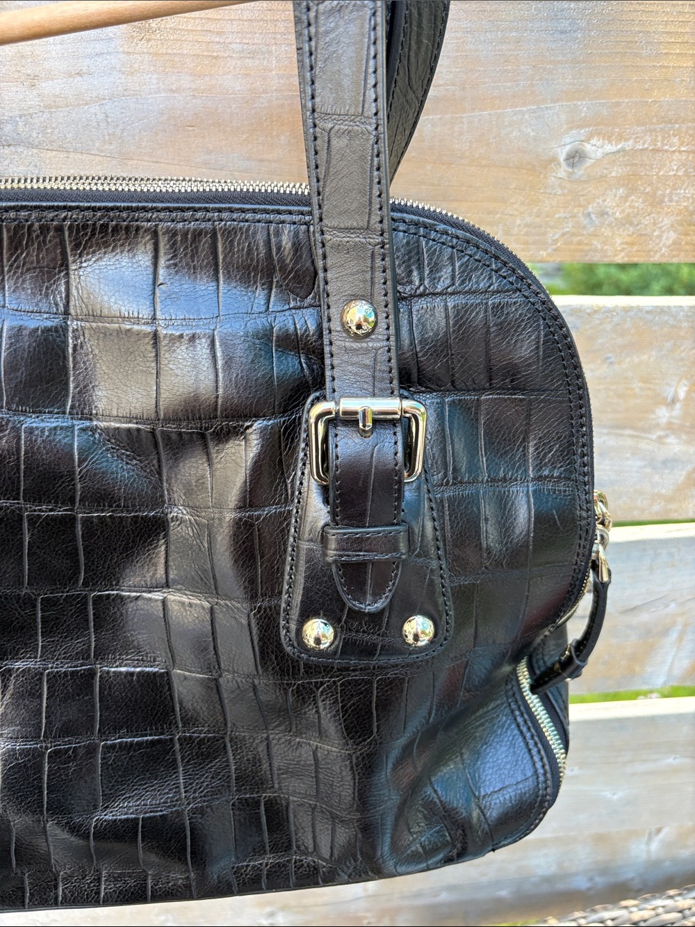 Zara large Black Croc-Embossed Leather Tote - Picture 2 of 9